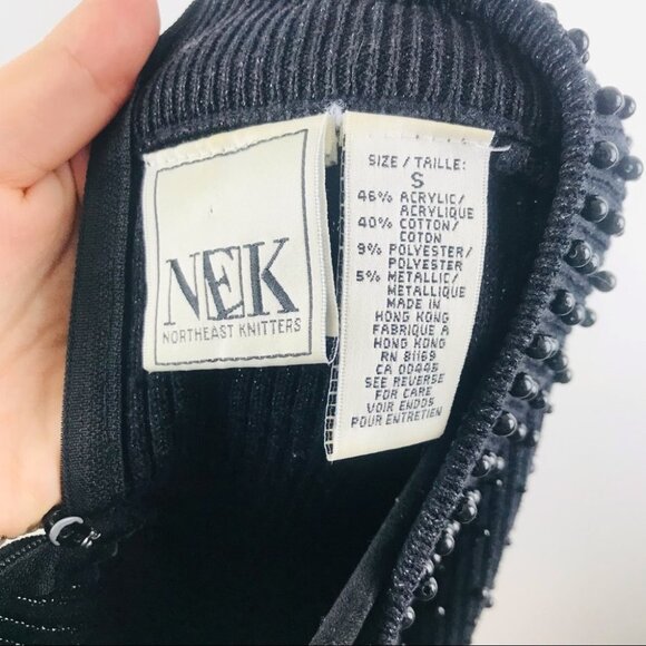 NEK Northeast Knitters Knit Black Glitter Pearl Embellished Mock Neck Top S - Picture 6 of 14